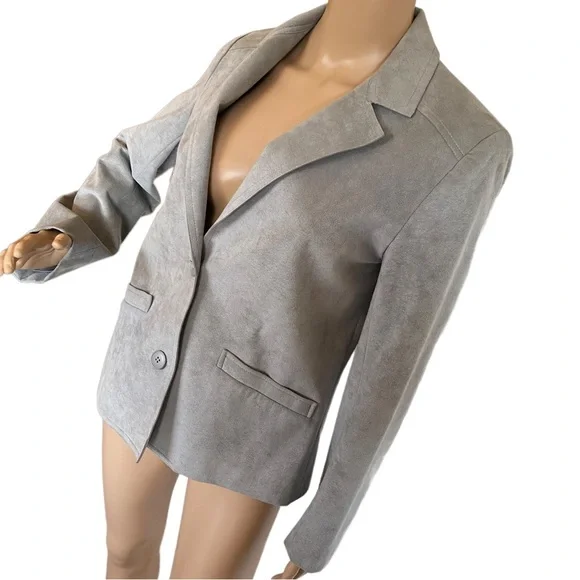VINTAGE GINO ROSSI FOR WILSON GRAY SILVER ULTRA SUEDE BLAZER JACKET SZ 8 - Picture 4 of 16